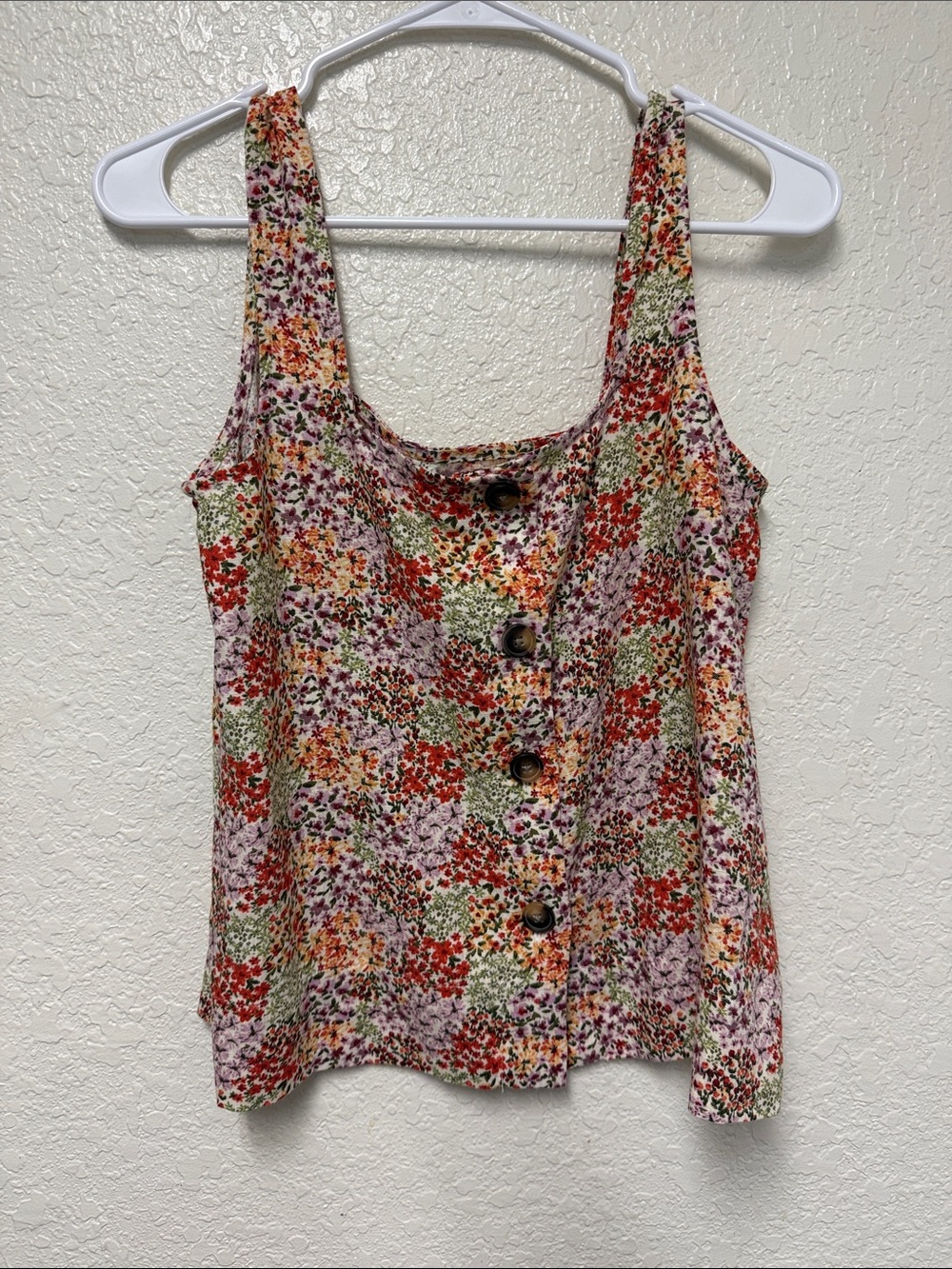Floral Button-Front Sleeveless Tank Top - Multicolor Estimated Size Medium